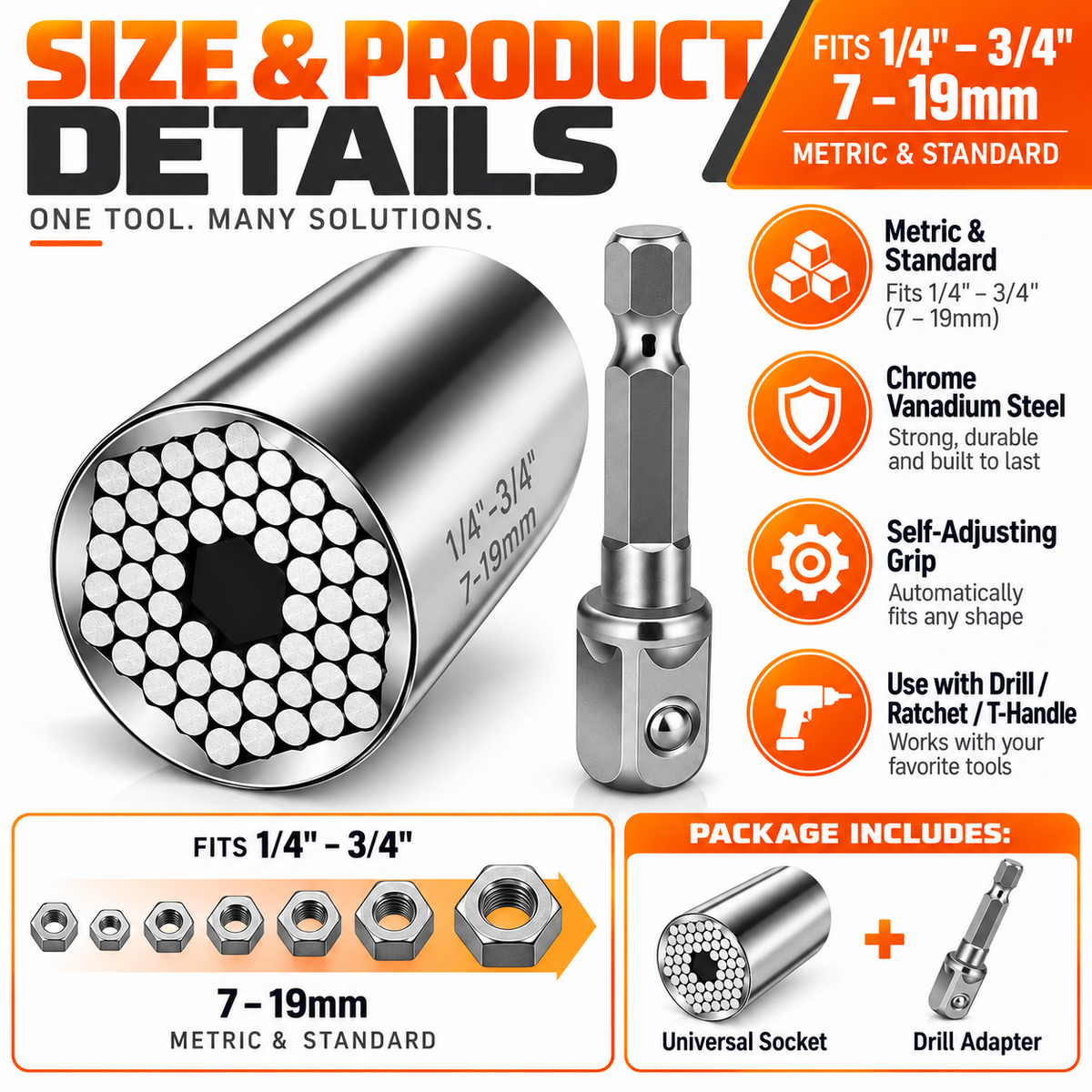 🔥 Universal Self-Adjusting Socket – One Tool Fits Multiple Nuts, Bolts & Fasteners