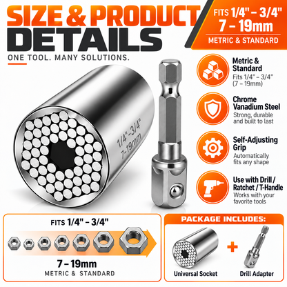🔥 Universal Self-Adjusting Socket – One Tool Fits Multiple Nuts, Bolts & Fasteners