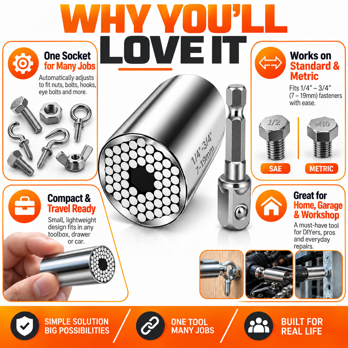 🔥 Universal Self-Adjusting Socket – One Tool Fits Multiple Nuts, Bolts & Fasteners