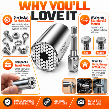 🔥 Universal Self-Adjusting Socket – One Tool Fits Multiple Nuts, Bolts & Fasteners