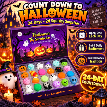 🎃 24-Day Halloween Squishy Surprise Box – 24 Cute Daily Surprises for Kids