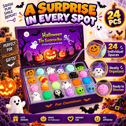 🎃 24-Day Halloween Squishy Surprise Box – 24 Cute Daily Surprises for Kids