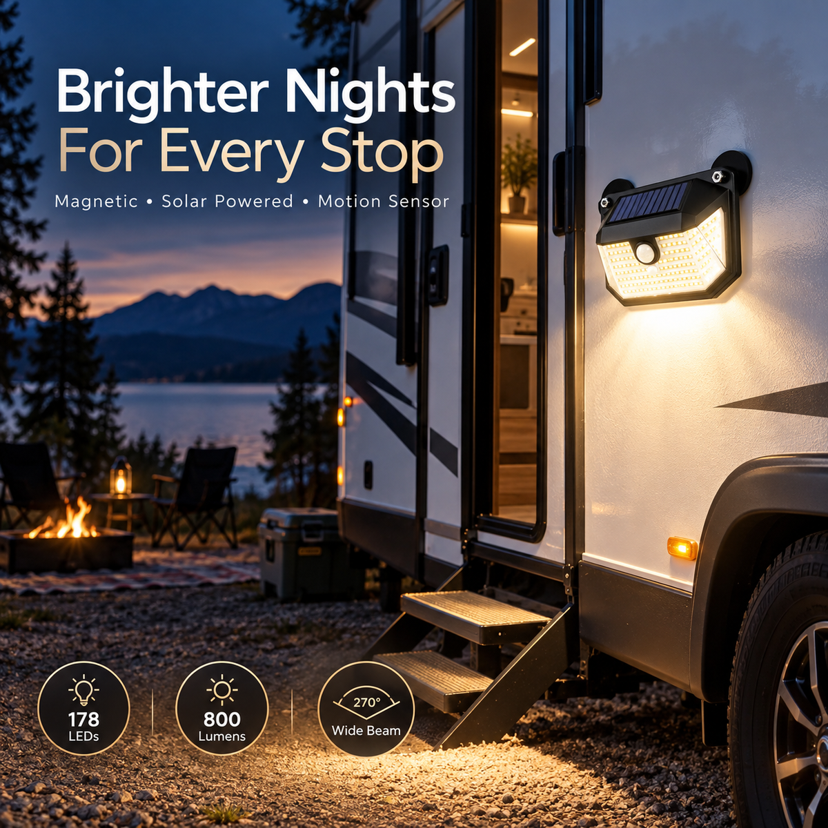 Magnetic RV Solar Light – Motion Sensor Outdoor Light for Campers & Trailers