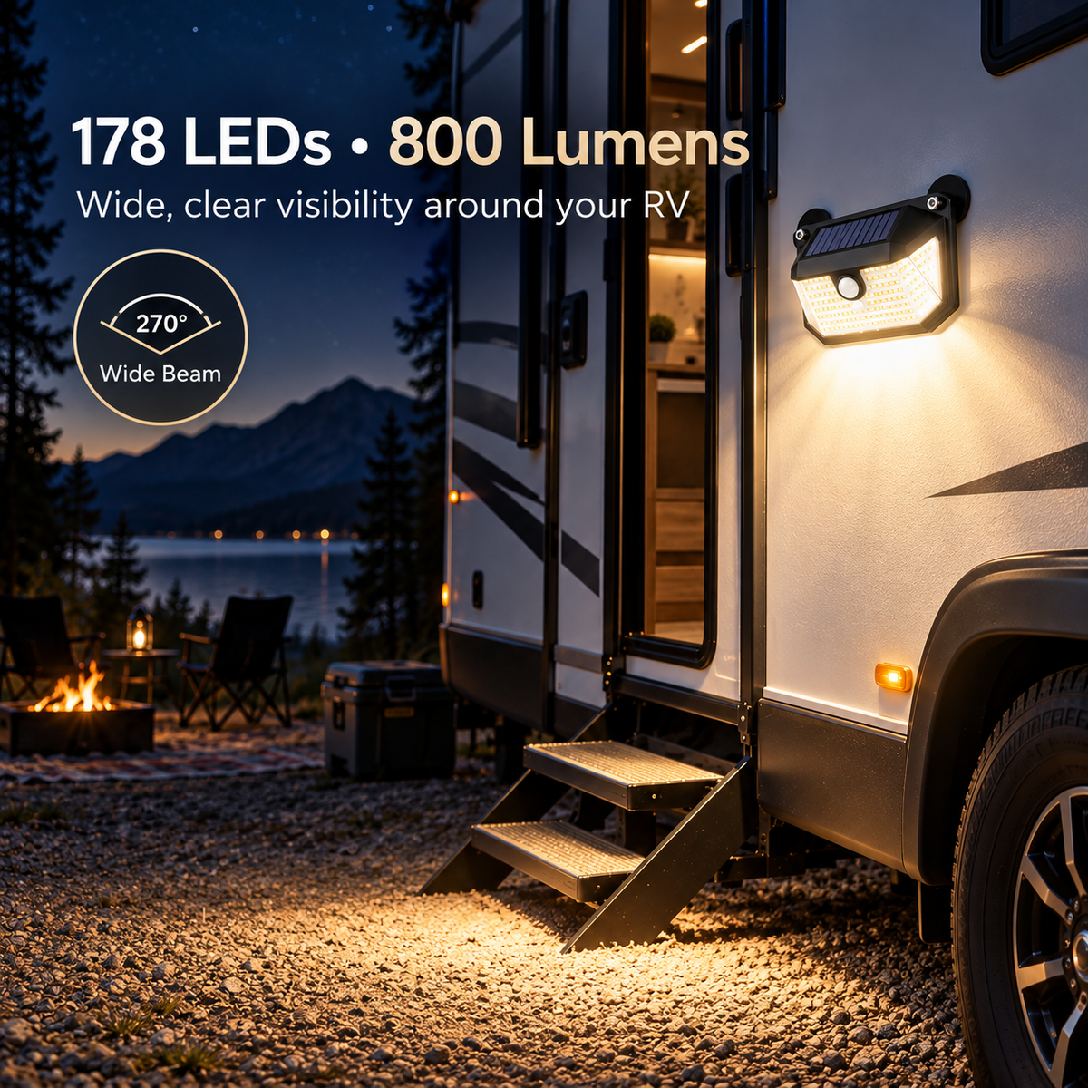 Magnetic RV Solar Light – Motion Sensor Outdoor Light for Campers & Trailers