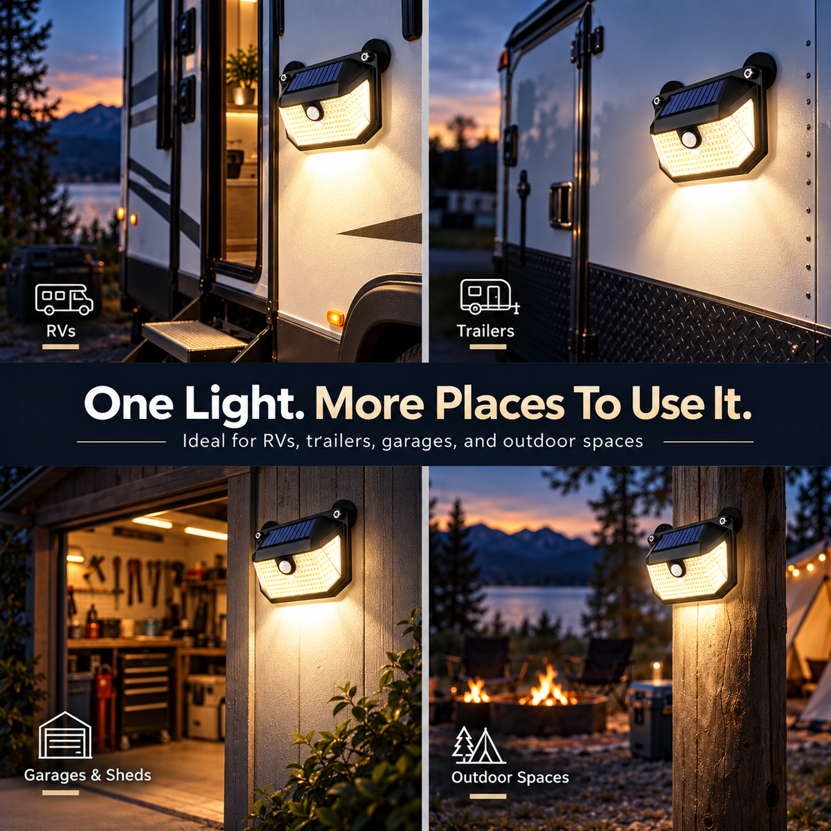 Magnetic RV Solar Light – Motion Sensor Outdoor Light for Campers & Trailers