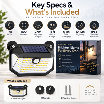 Magnetic RV Solar Light – Motion Sensor Outdoor Light for Campers & Trailers