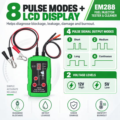 EM288 Fuel Injector Tester & Cleaner Kit – 8 Pulse Modes with Dual Injector Testing