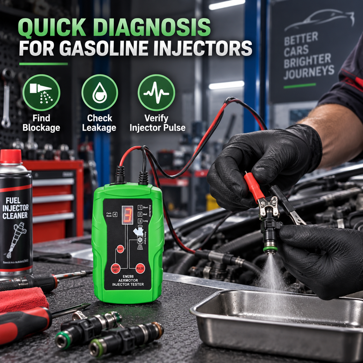 EM288 Fuel Injector Tester & Cleaner Kit – 8 Pulse Modes with Dual Injector Testing