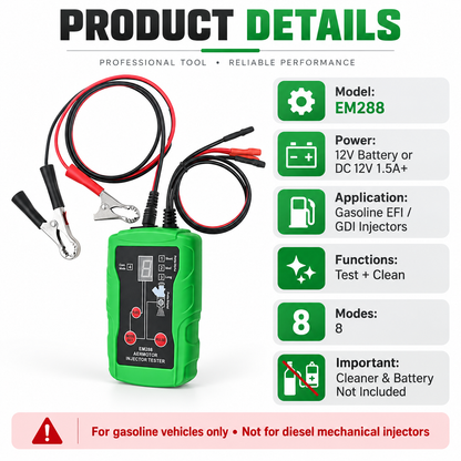 EM288 Fuel Injector Tester & Cleaner Kit – 8 Pulse Modes with Dual Injector Testing