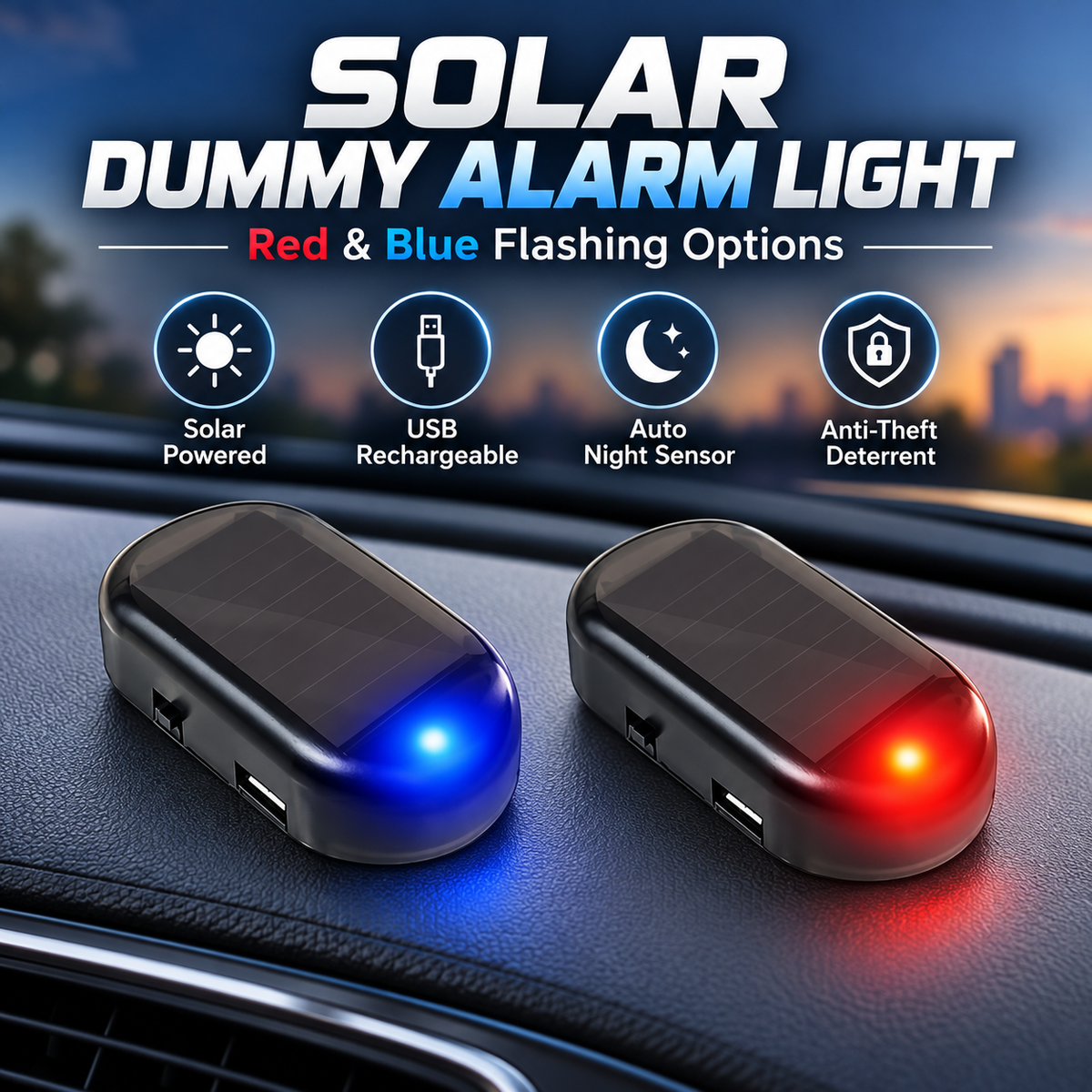 Solar Car Dummy Alarm Light – Auto Night Flashing Security Warning LED