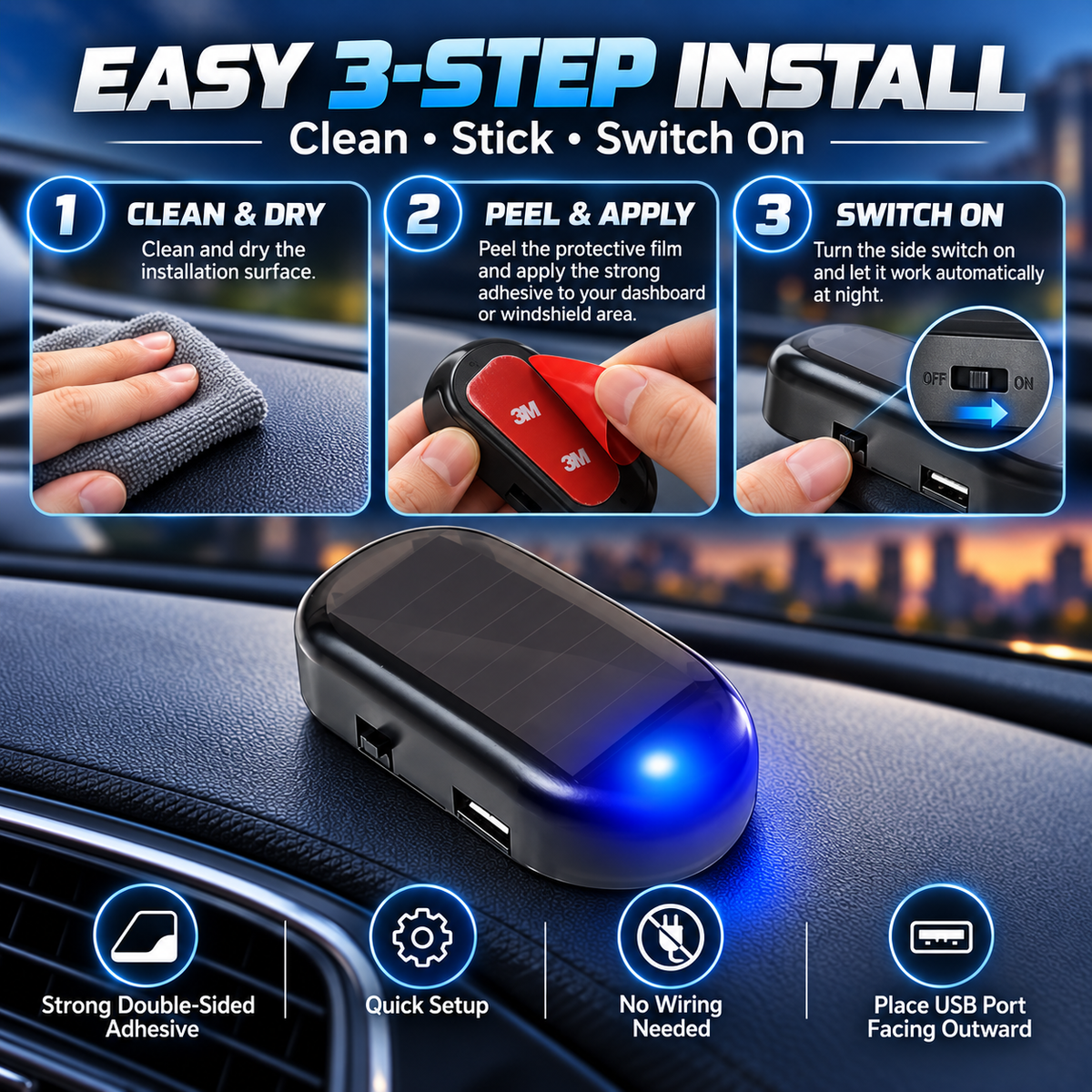 Solar Car Dummy Alarm Light – Auto Night Flashing Security Warning LED