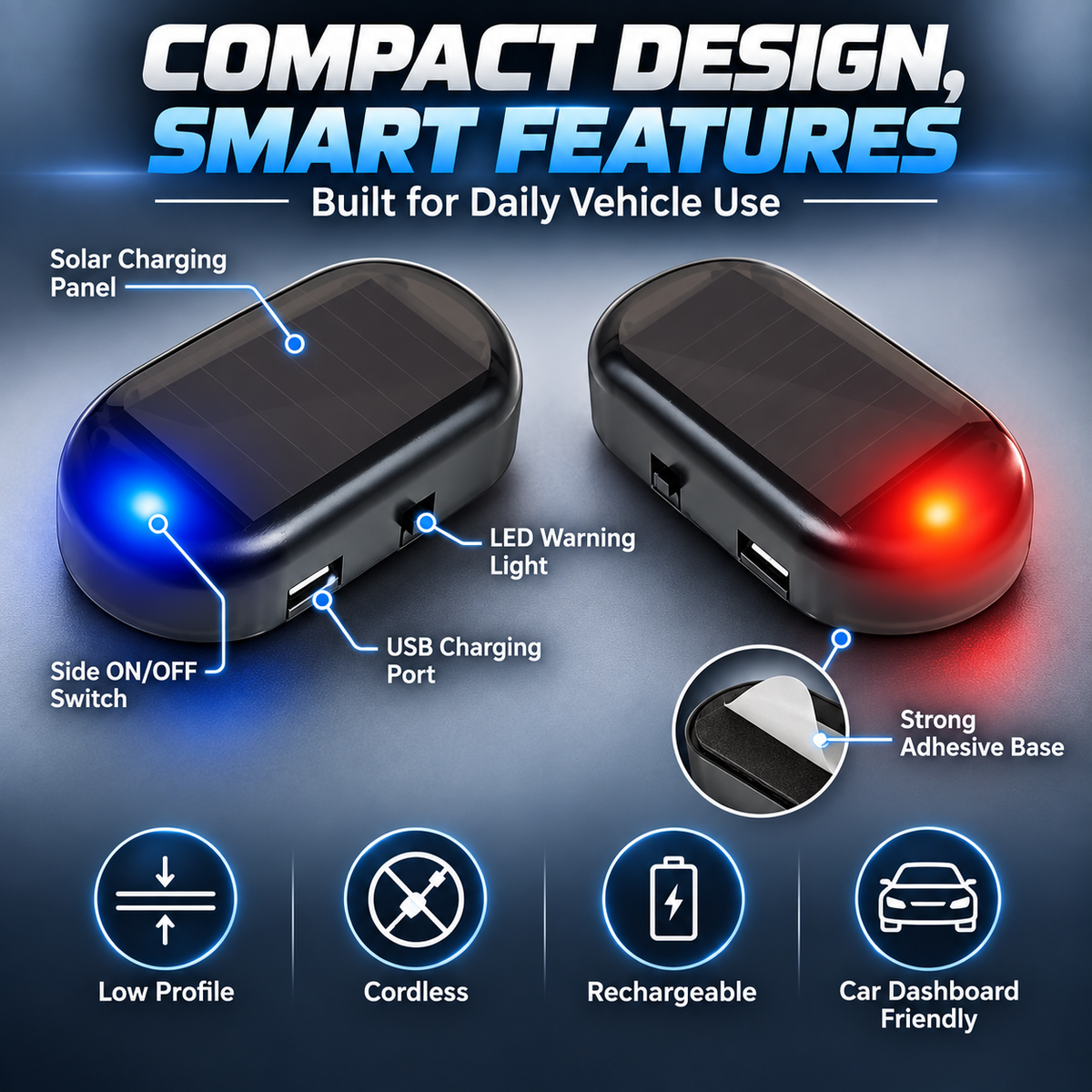 Solar Car Dummy Alarm Light – Auto Night Flashing Security Warning LED
