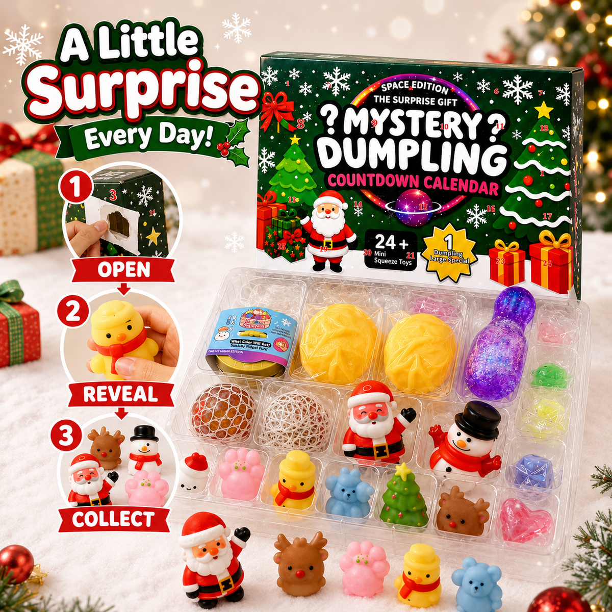 🎄 Mystery Dumpling Squishy Advent Calendar – 24 Days of Christmas Surprises