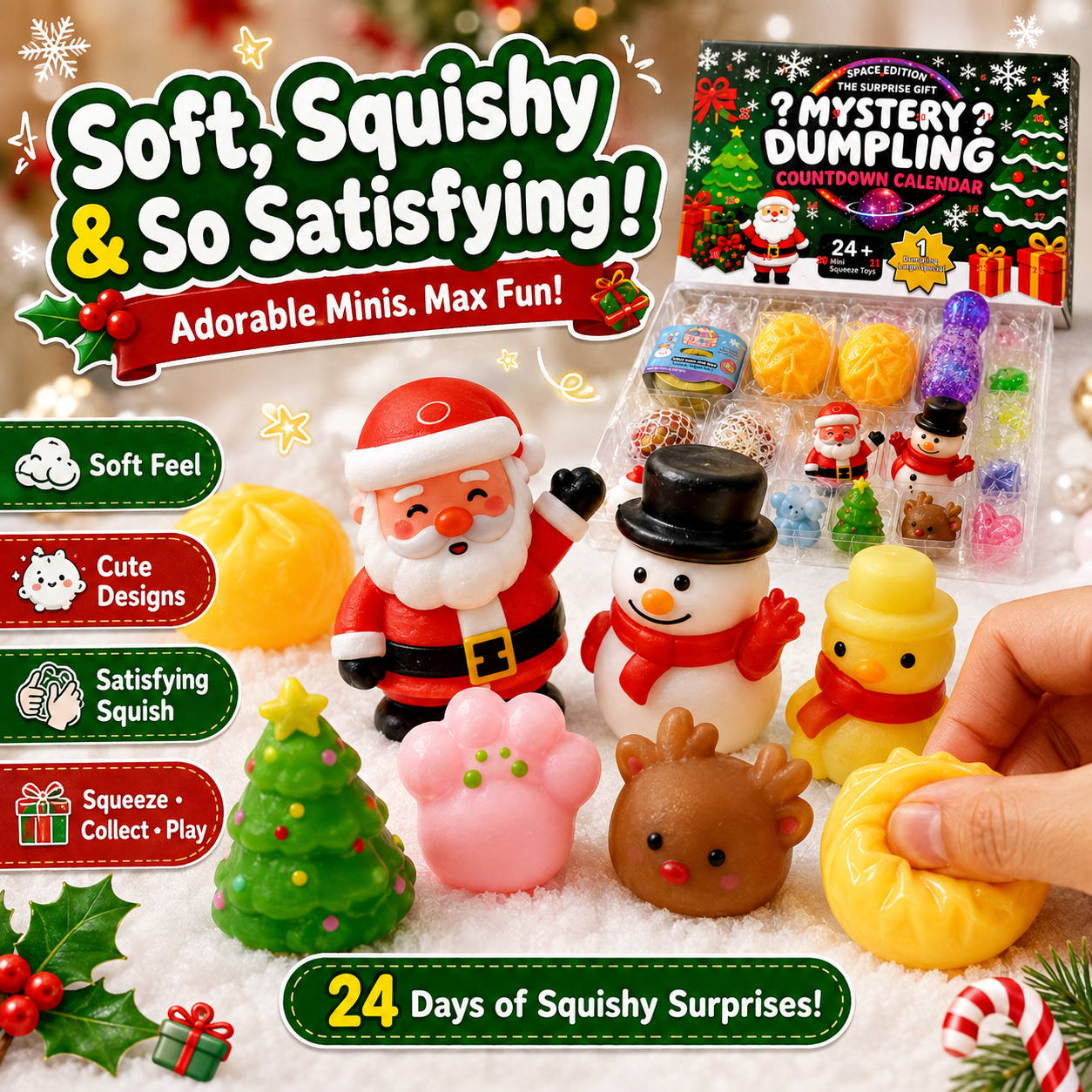 🎄 Mystery Dumpling Squishy Advent Calendar – 24 Days of Christmas Surprises