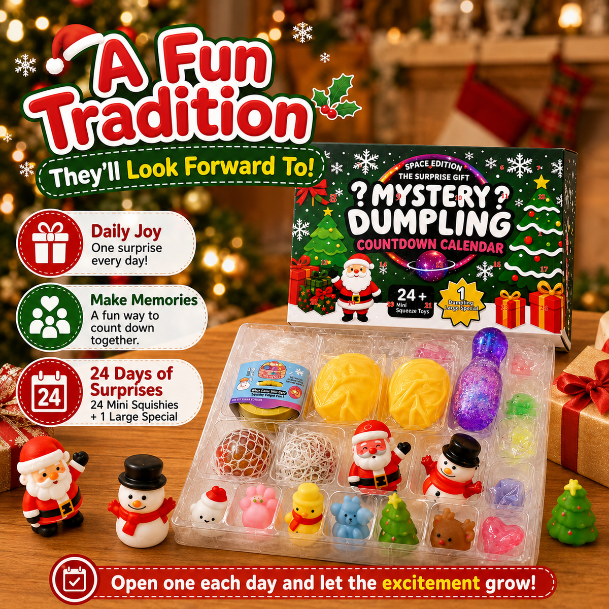 🎄 Mystery Dumpling Squishy Advent Calendar – 24 Days of Christmas Surprises