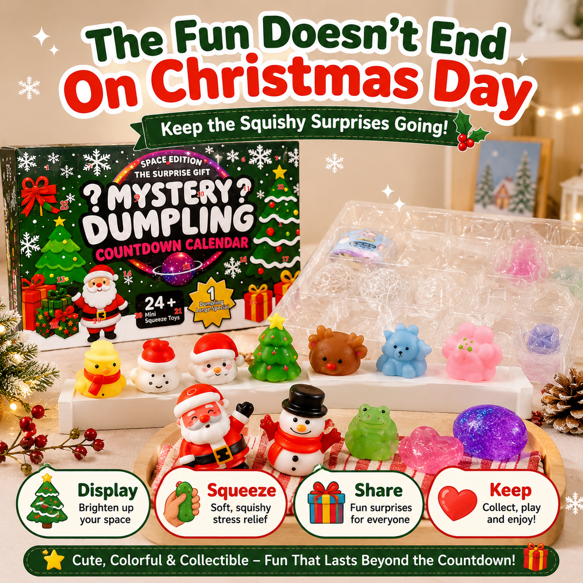 🎄 Mystery Dumpling Squishy Advent Calendar – 24 Days of Christmas Surprises
