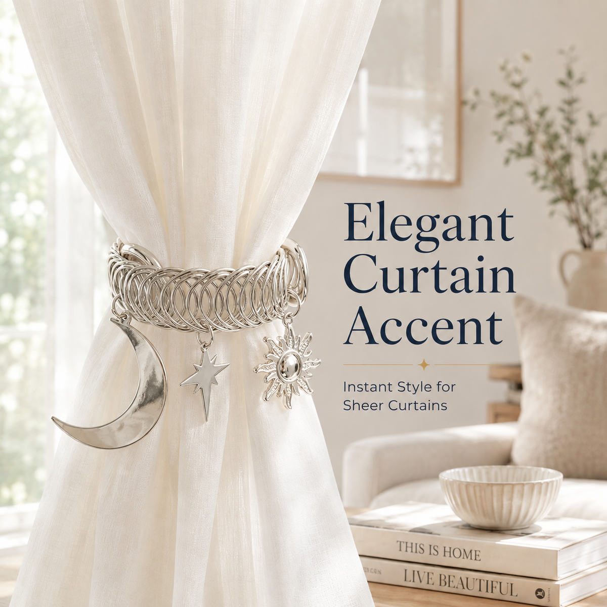 ✨ Celestial Moon & Sun Curtain Tiebacks – Elegant No-Drill Decorative Curtain Holdbacks