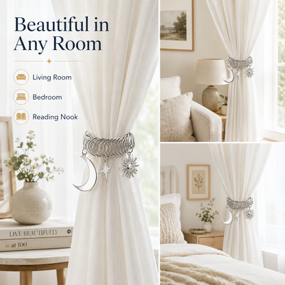 ✨ Celestial Moon & Sun Curtain Tiebacks – Elegant No-Drill Decorative Curtain Holdbacks