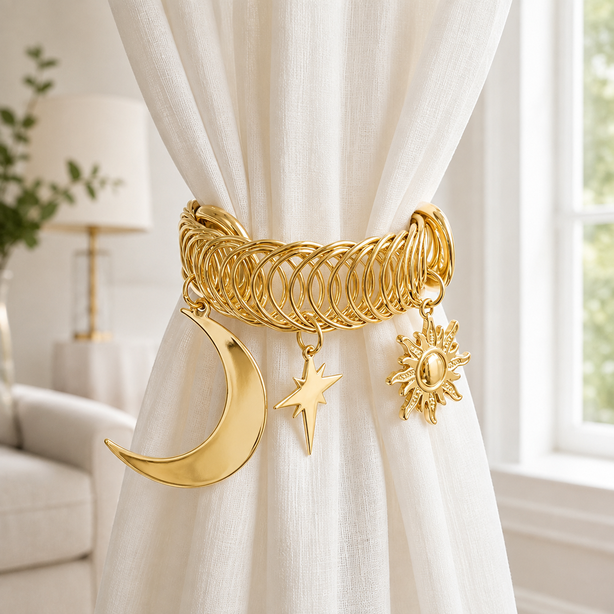 ✨ Celestial Moon & Sun Curtain Tiebacks – Elegant No-Drill Decorative Curtain Holdbacks