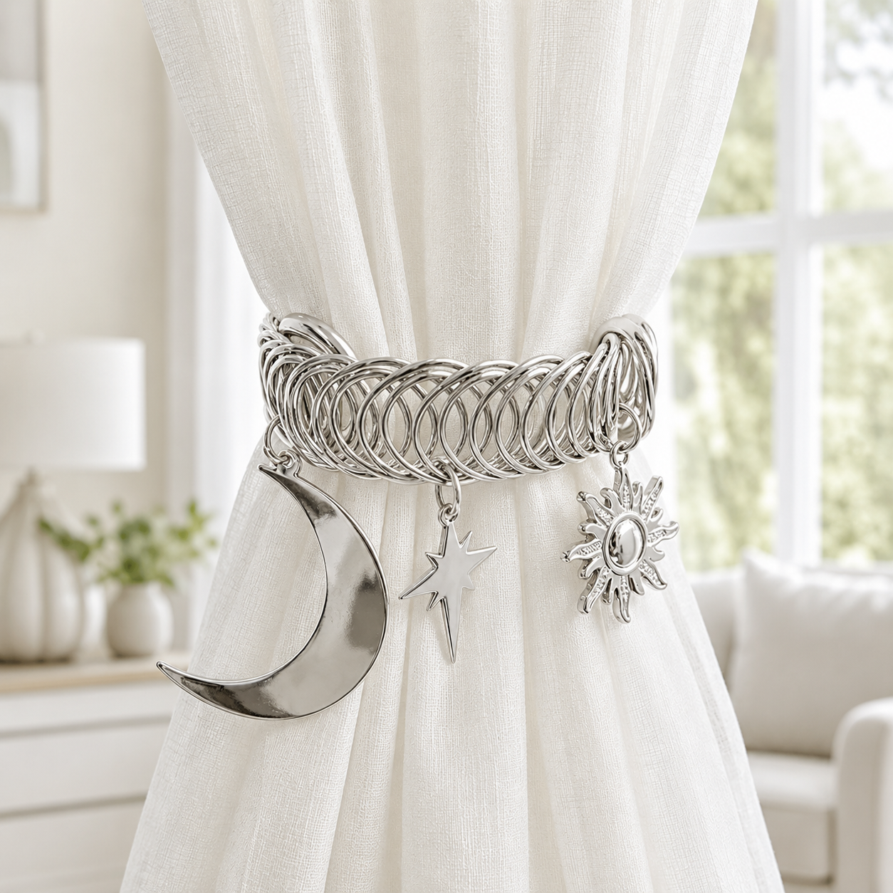 ✨ Celestial Moon & Sun Curtain Tiebacks – Elegant No-Drill Decorative Curtain Holdbacks