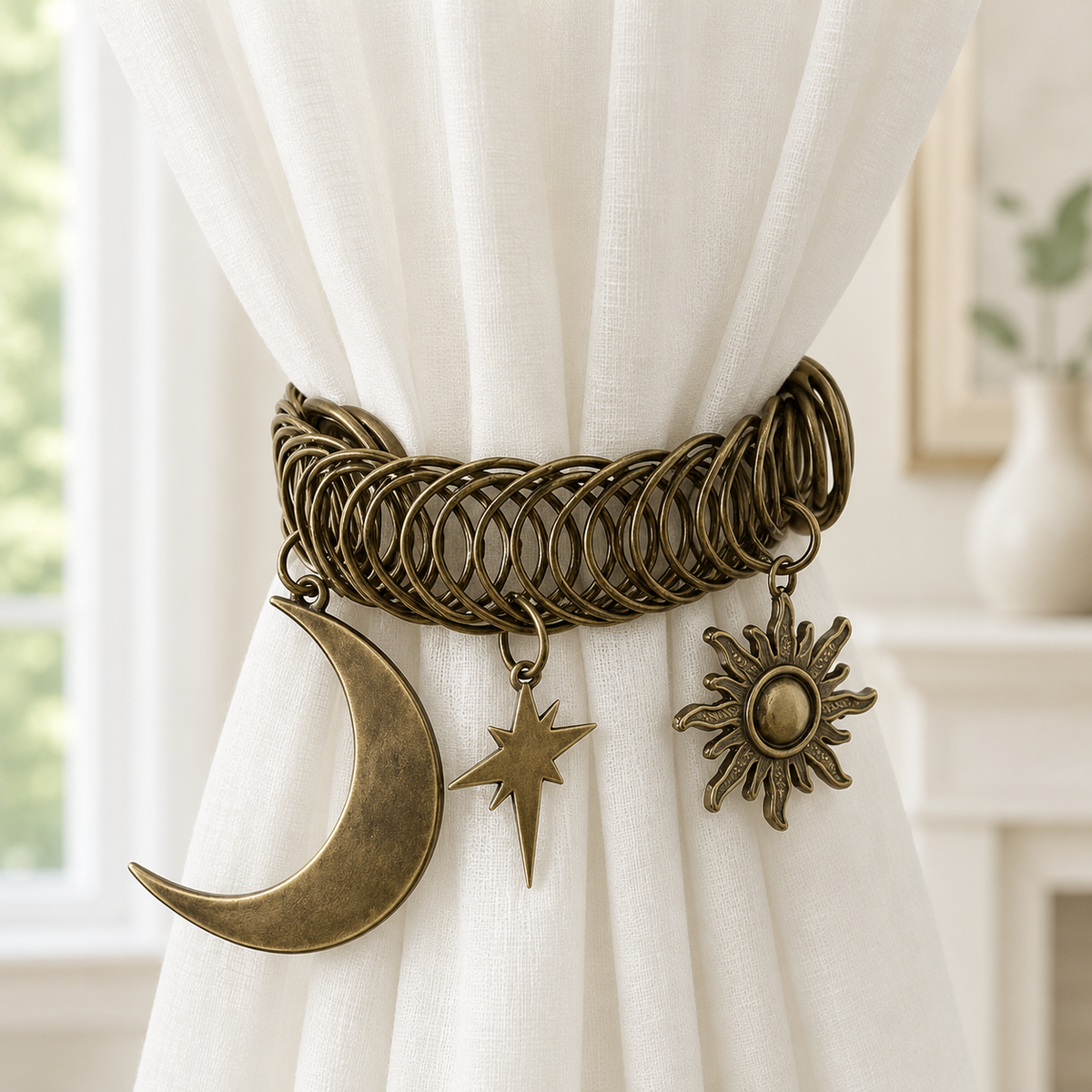 ✨ Celestial Moon & Sun Curtain Tiebacks – Elegant No-Drill Decorative Curtain Holdbacks