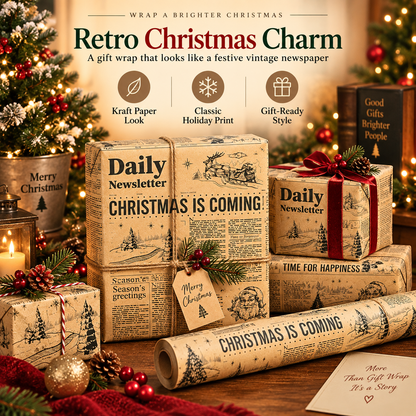 Vintage Christmas Newspaper Wrapping Paper – Retro Kraft Holiday Gift Wrap Roll