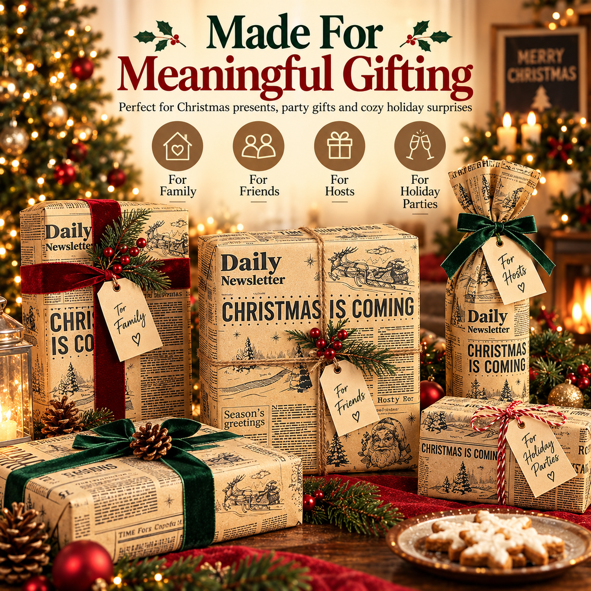 Vintage Christmas Newspaper Wrapping Paper – Retro Kraft Holiday Gift Wrap Roll