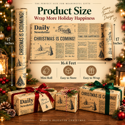 Vintage Christmas Newspaper Wrapping Paper – Retro Kraft Holiday Gift Wrap Roll