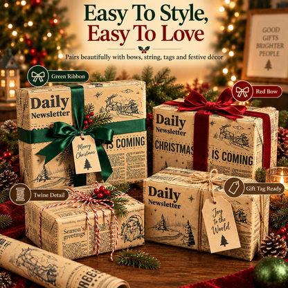 Vintage Christmas Newspaper Wrapping Paper – Retro Kraft Holiday Gift Wrap Roll