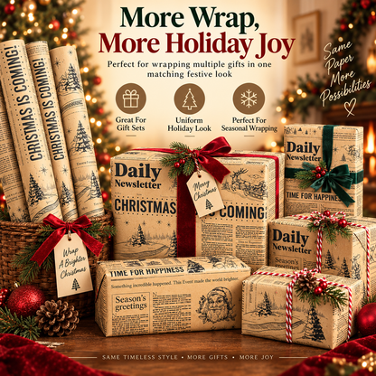 Vintage Christmas Newspaper Wrapping Paper – Retro Kraft Holiday Gift Wrap Roll