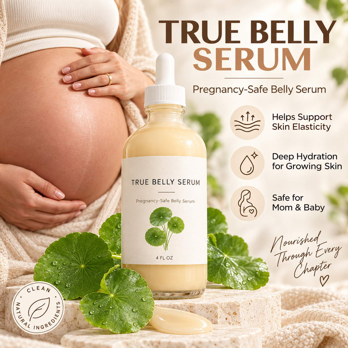 True Belly Serum – Pregnancy Belly Care for Hydration & Skin Elasticity, 4 FL OZ