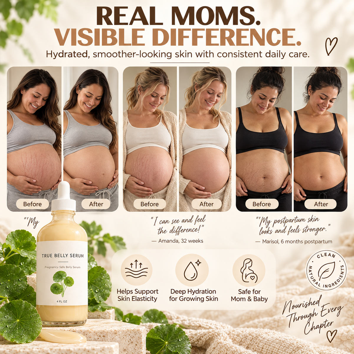True Belly Serum – Pregnancy Belly Care for Hydration & Skin Elasticity, 4 FL OZ
