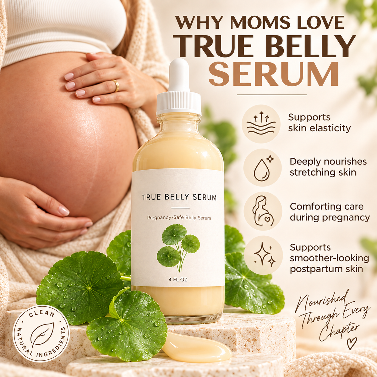 True Belly Serum – Pregnancy Belly Care for Hydration & Skin Elasticity, 4 FL OZ