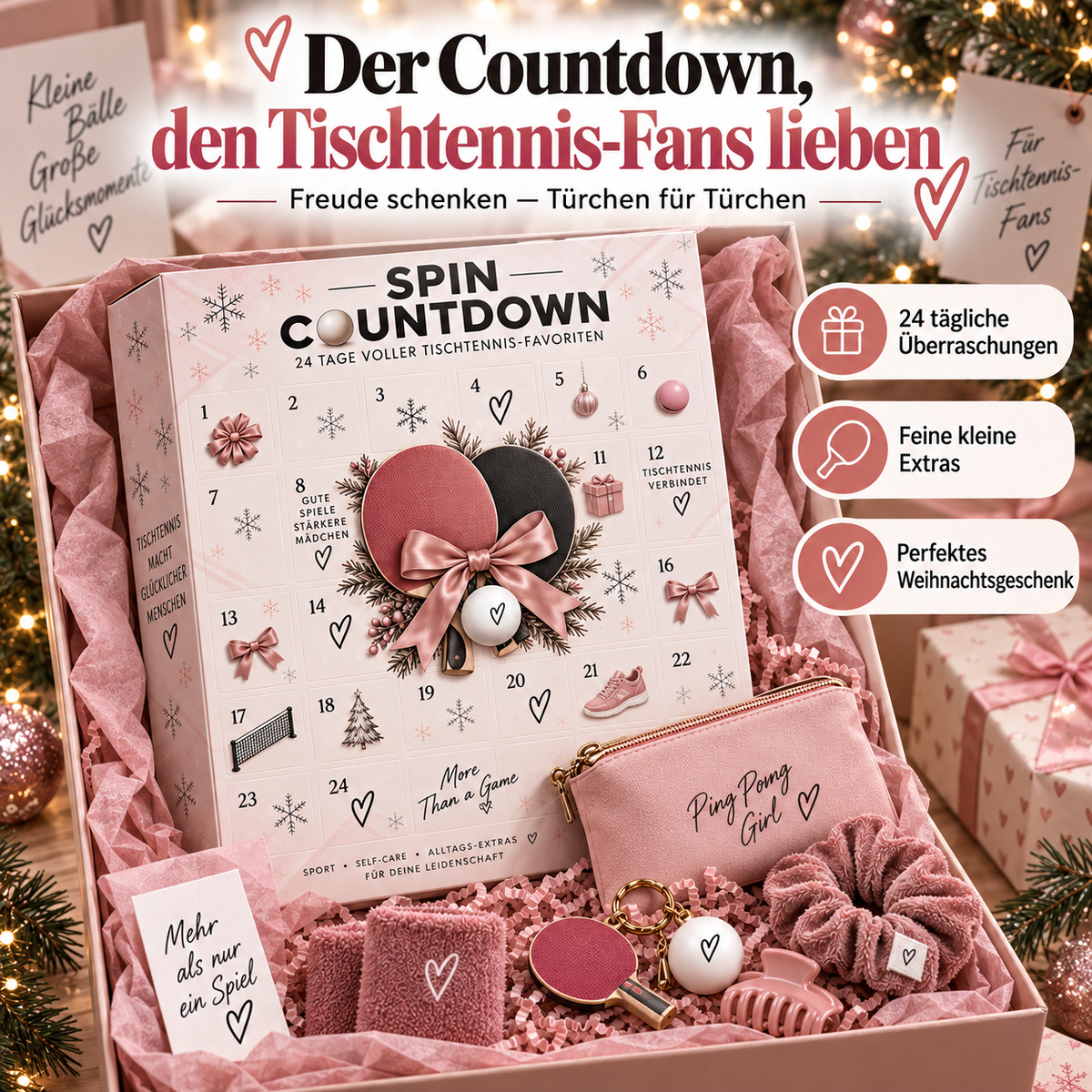 24 Tage Tischtennis Countdown Weihnachtsgeschenk
