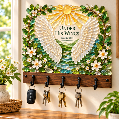 🌿 Faith-Inspired Sea Glass Wall Key Holder – Scripture Art with 5 Hooks 🔑