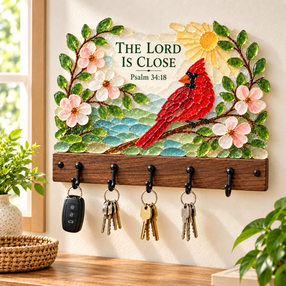 🌿 Faith-Inspired Sea Glass Wall Key Holder – Scripture Art with 5 Hooks 🔑