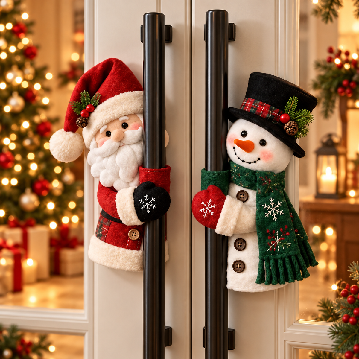 🎅 Santa & Snowman Christmas Handle Huggers – Cute Plush Holiday Decor ⛄