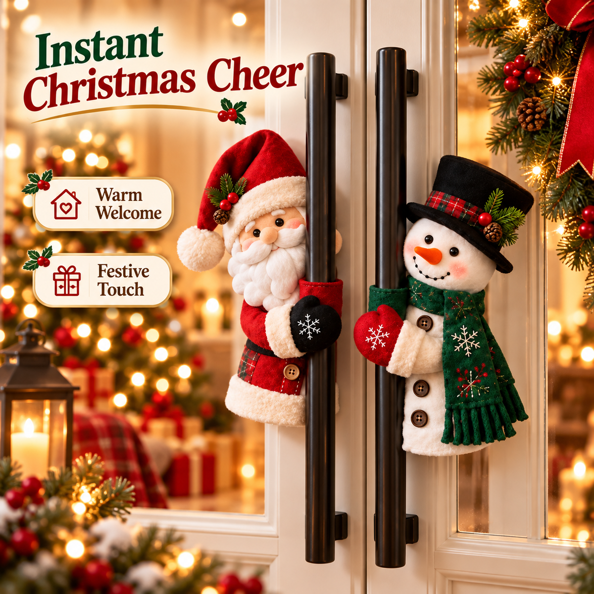 🎅 Santa & Snowman Christmas Handle Huggers – Cute Plush Holiday Decor ⛄