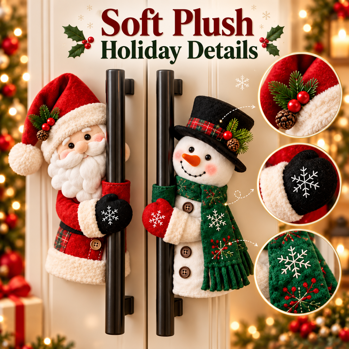 🎅 Santa & Snowman Christmas Handle Huggers – Cute Plush Holiday Decor ⛄