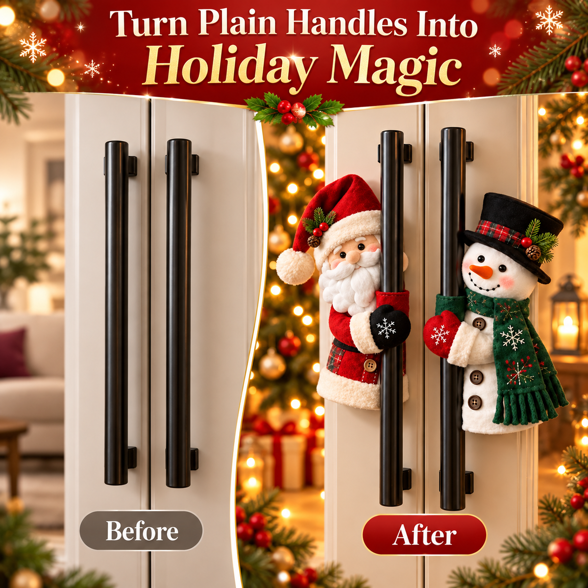 🎅 Santa & Snowman Christmas Handle Huggers – Cute Plush Holiday Decor ⛄