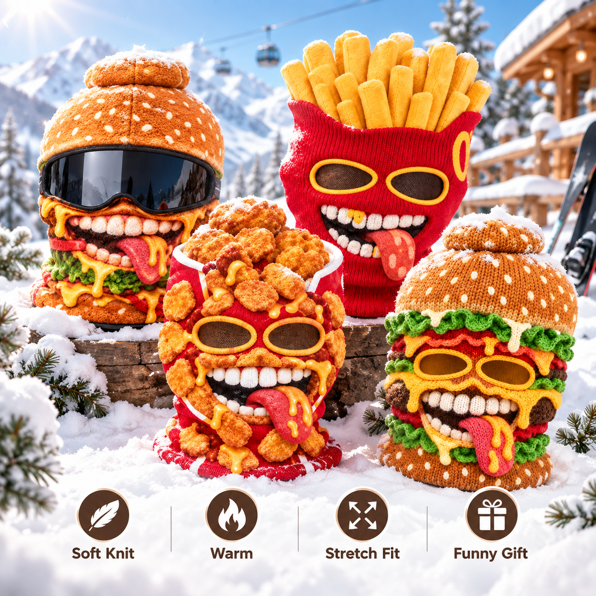 🍔 Foodie Ski Mask – Funny 3D Food Balaclava for Skiing & Snowboarding