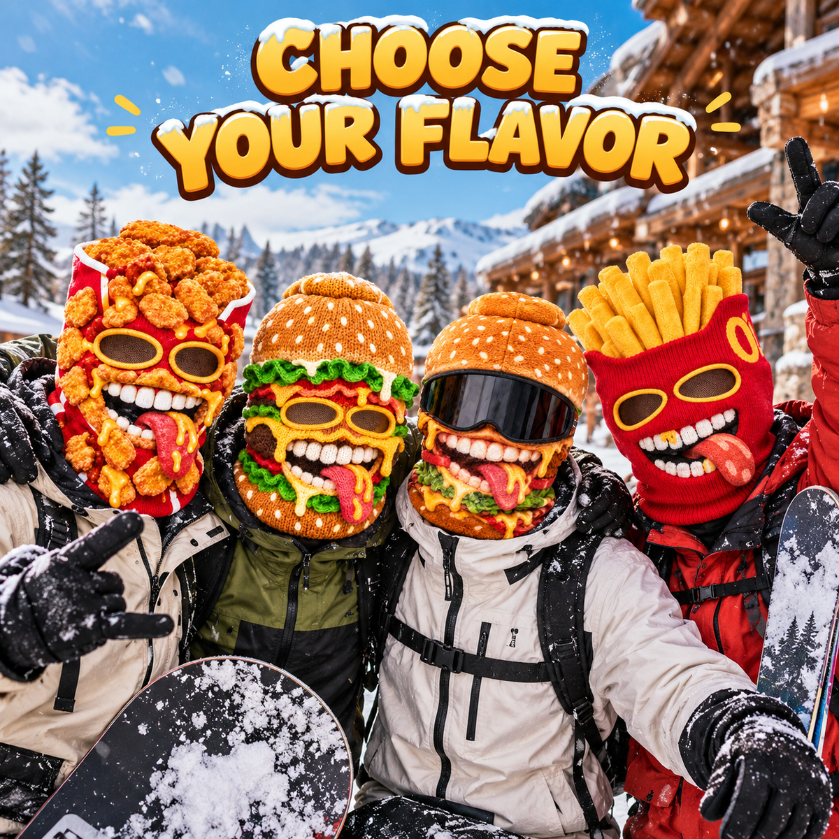 🍔 Foodie Ski Mask – Funny 3D Food Balaclava for Skiing & Snowboarding