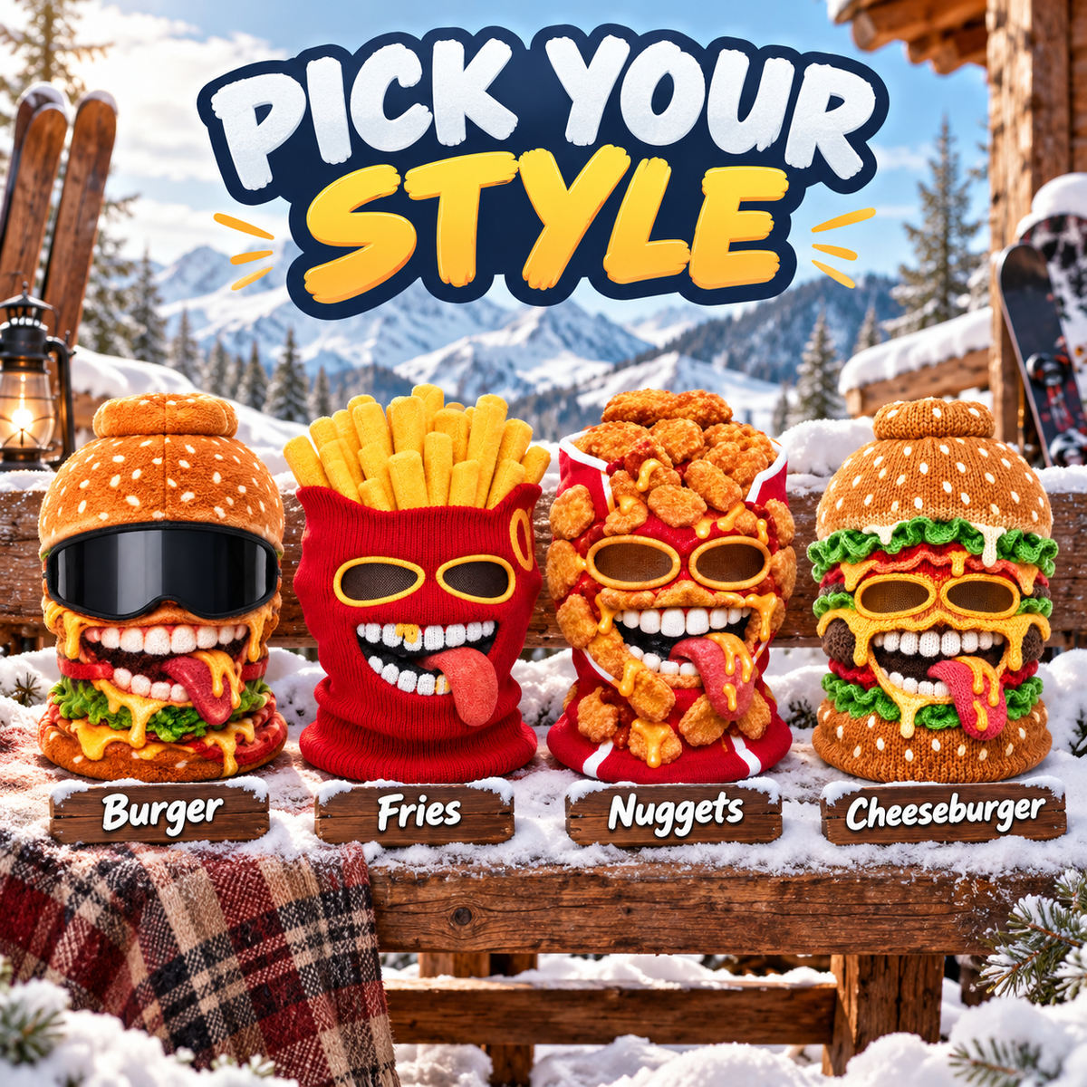 🍔 Foodie Ski Mask – Funny 3D Food Balaclava for Skiing & Snowboarding