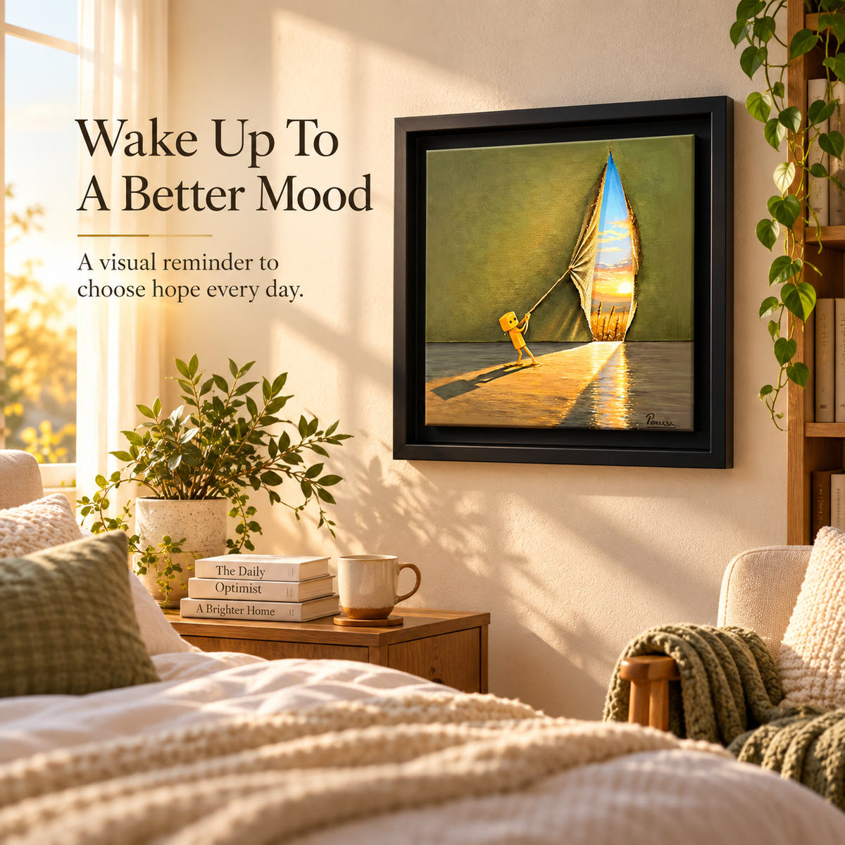 A Brighter Tomorrow framed wall art in bedroom