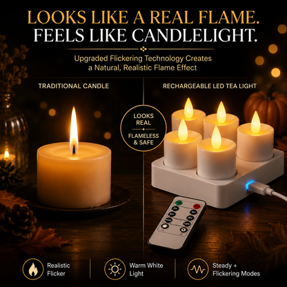 🔥 Limited Time 49% OFF - ✨ Rechargeable LED Tea Lights – Real Flame Glow Without Fire, Smoke & Mess