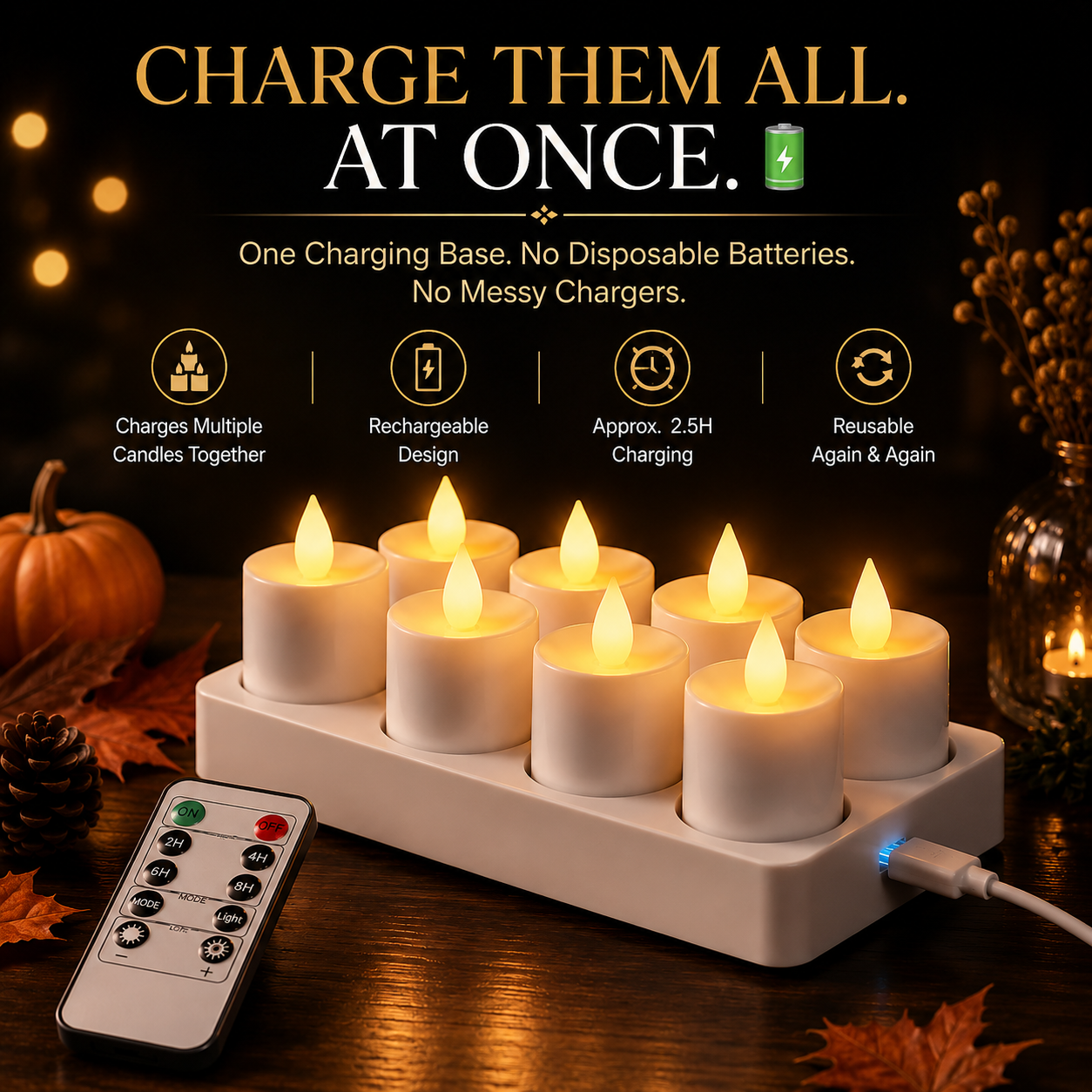 🔥 Limited Time 49% OFF - ✨ Rechargeable LED Tea Lights – Real Flame Glow Without Fire, Smoke & Mess