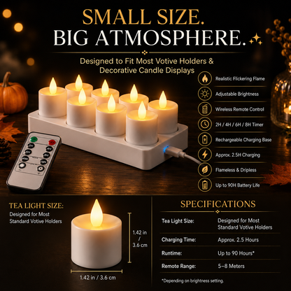 🔥 Limited Time 49% OFF - ✨ Rechargeable LED Tea Lights – Real Flame Glow Without Fire, Smoke & Mess