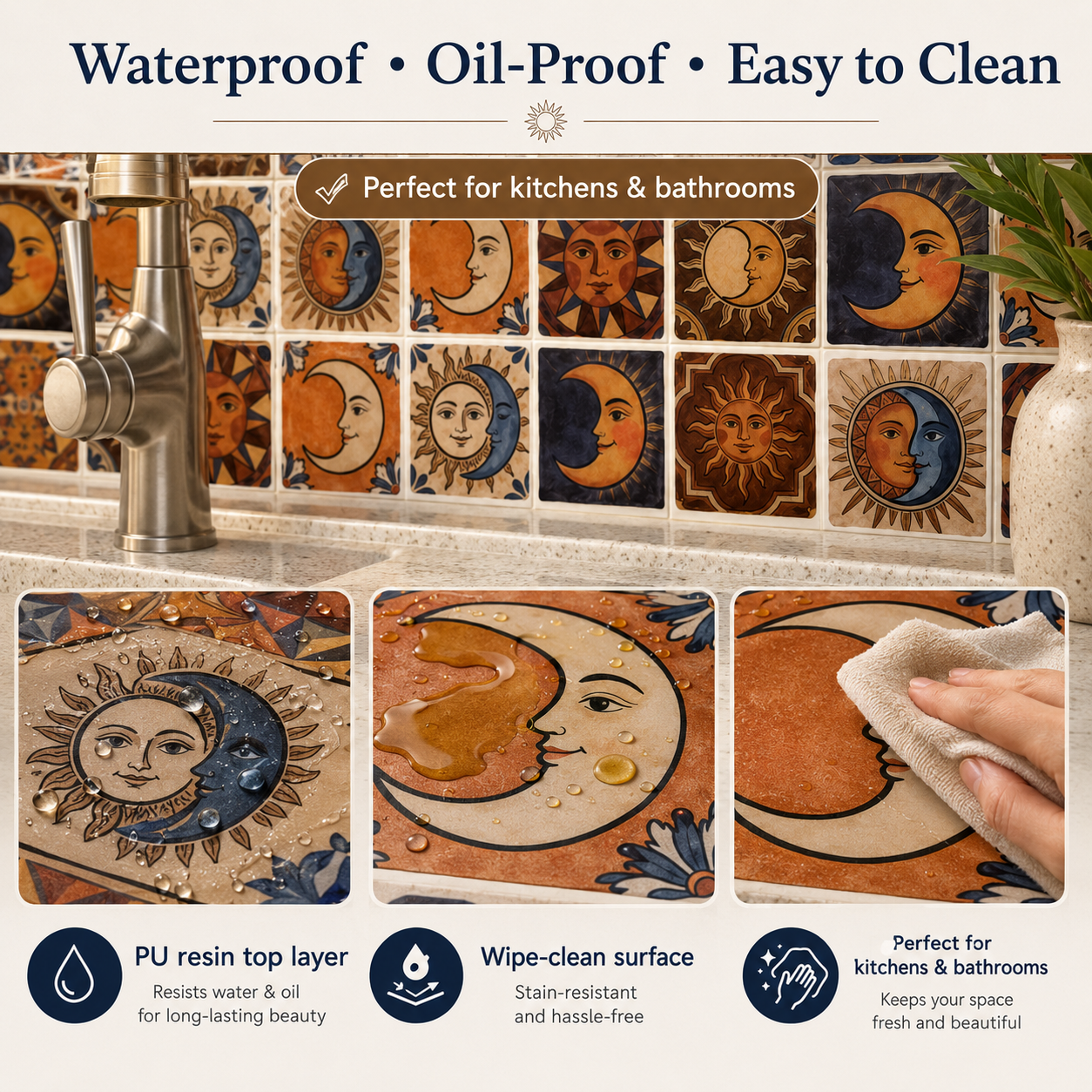 🔥 Limited Time 49% OFF - ✨ Sun Moon Talavera Tile Stickers – Transform Your Space Into A Boho Dream In Minutes