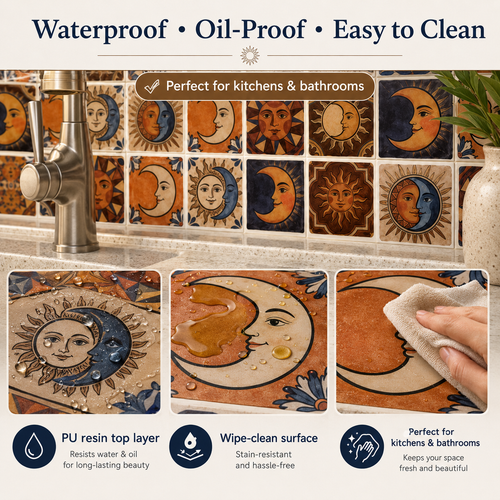 🔥 Limited Time 49% OFF - ✨ Sun Moon Talavera Tile Stickers – Transform Your Space Into A Boho Dream In Minutes