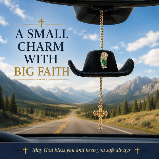 🔥 Limited Time 49% OFF - 🤠 Cowboy Hat Baptism Car Charm – Drive With Faith, Protection & Blessings Every Mile